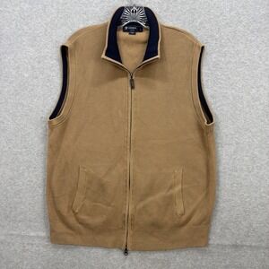 Cremieux Sweater Vest Mens Large Brown Full Zip Sleeveless Cotton Ribbed Classic